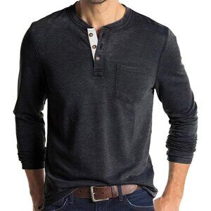 Men's Dark Grey Casual Long Sleeve Fashion Button Henley T Shirts